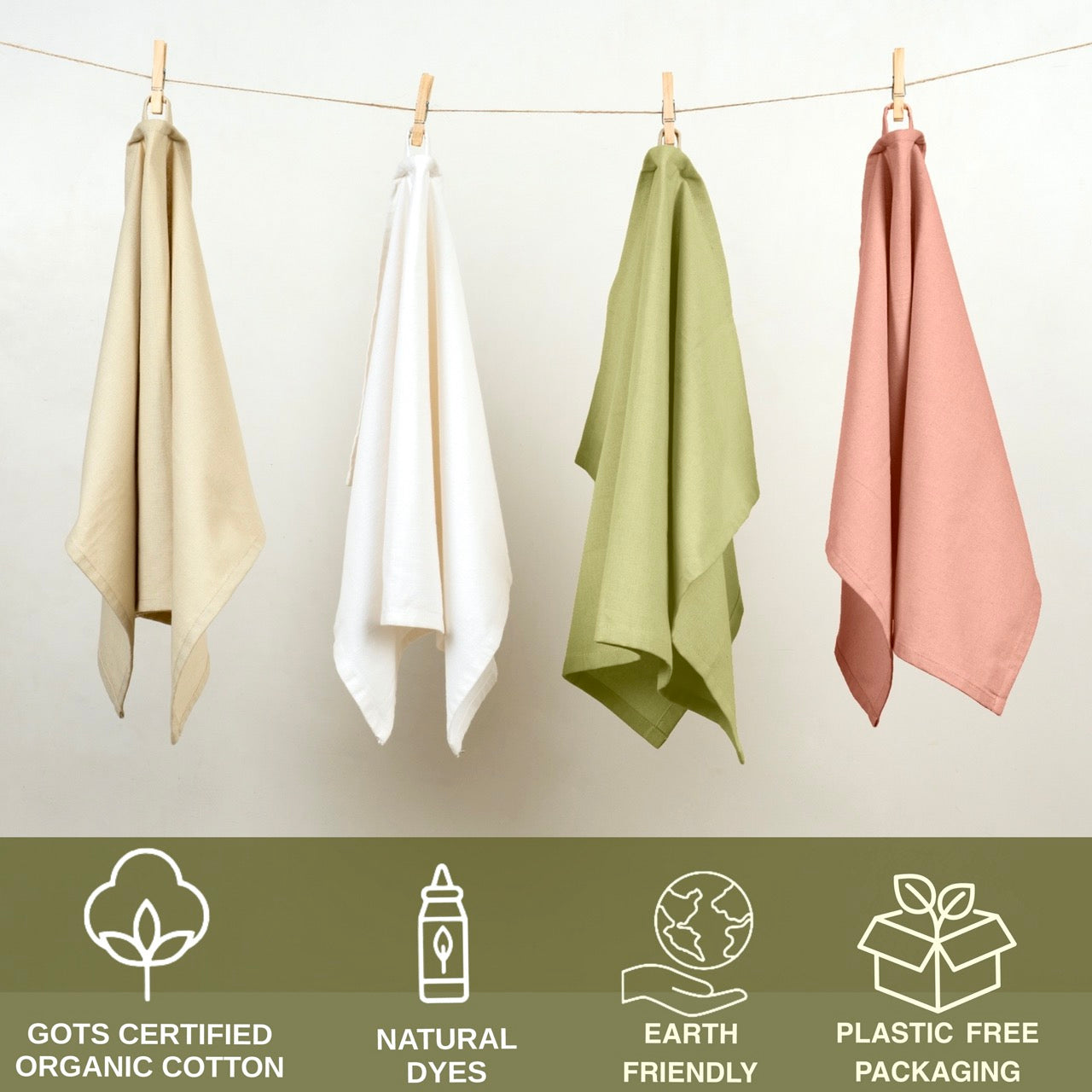 Organic Cotton Kitchen Towels in Assorted Colours