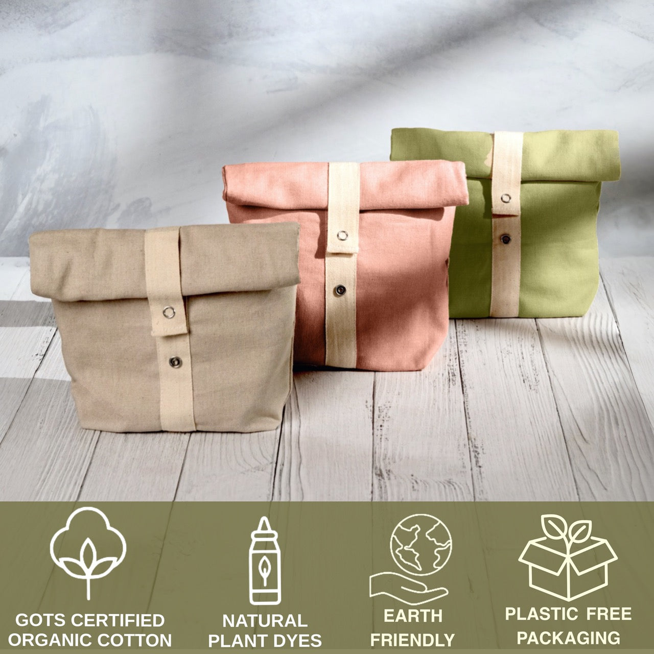 Roll Top Snack Bag in Organic Cotton