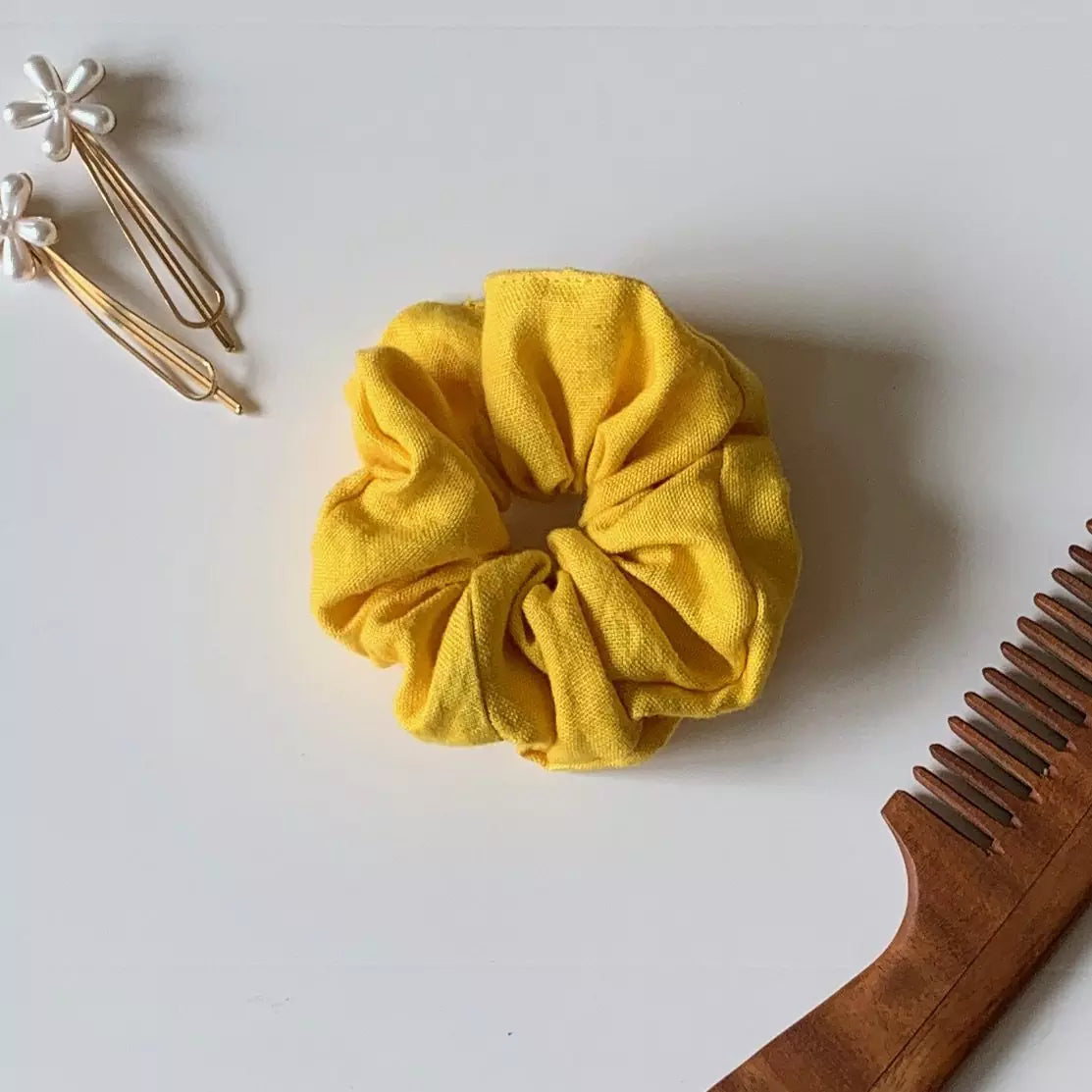 Hemp fabric hair scrunchies in solid colours