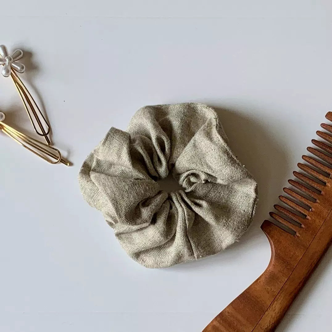 Hemp fabric hair scrunchies in solid colours