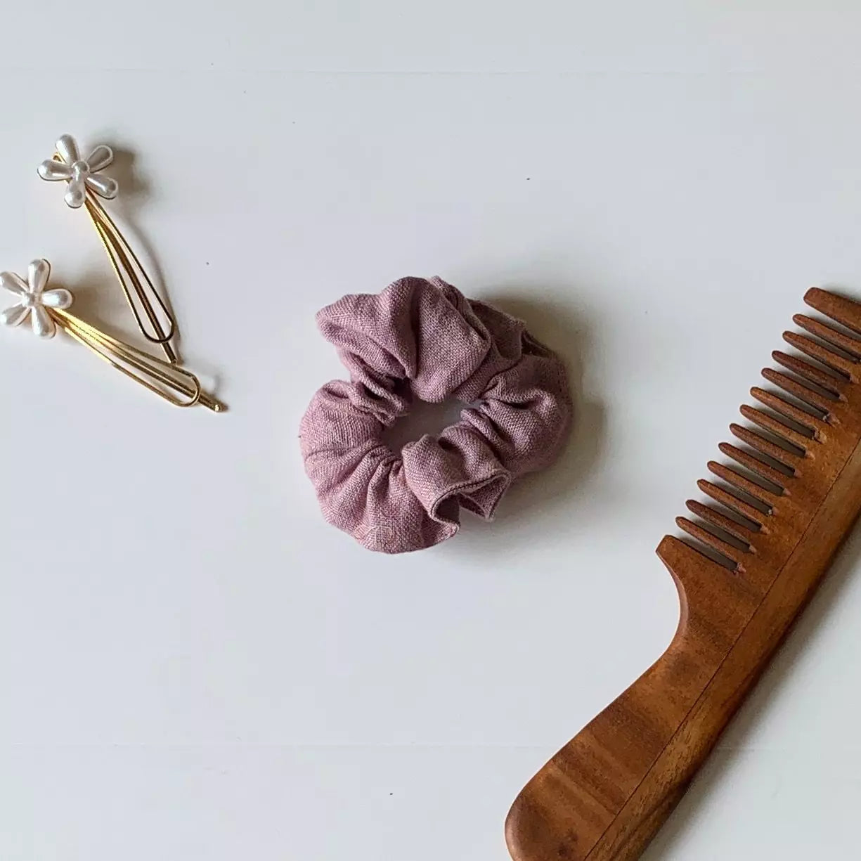 Hemp fabric hair scrunchies in solid colours