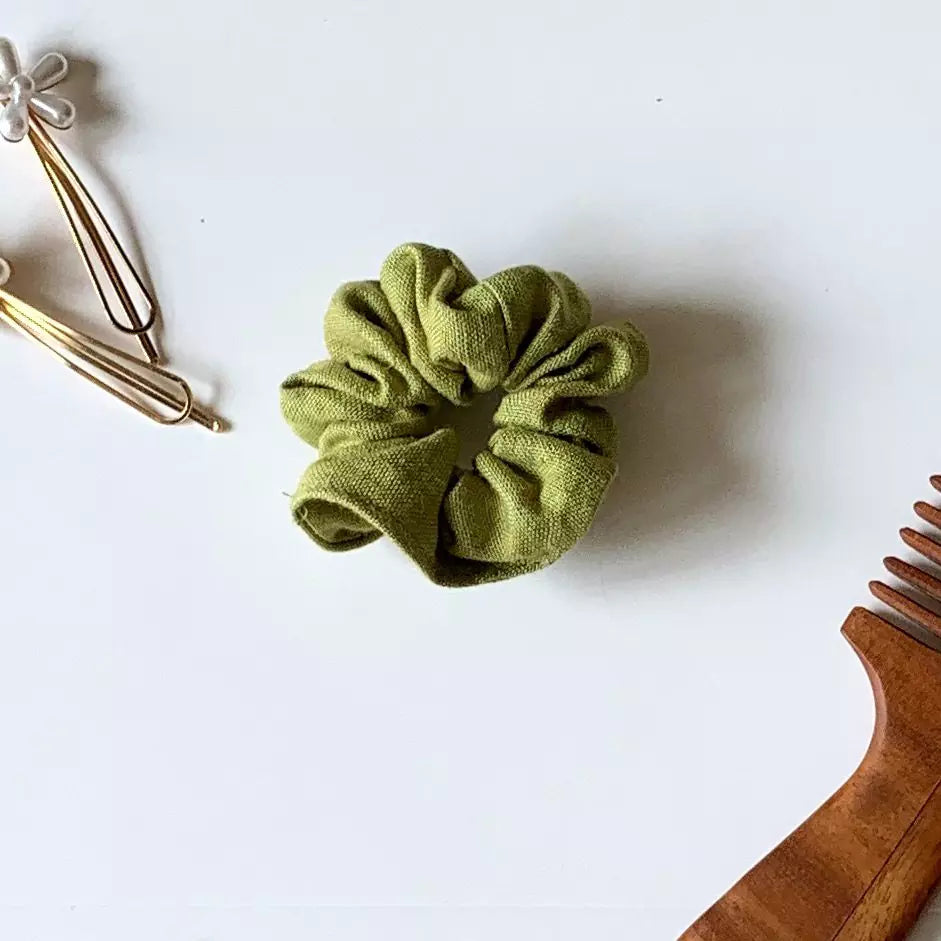 Hemp fabric hair scrunchies in solid colours