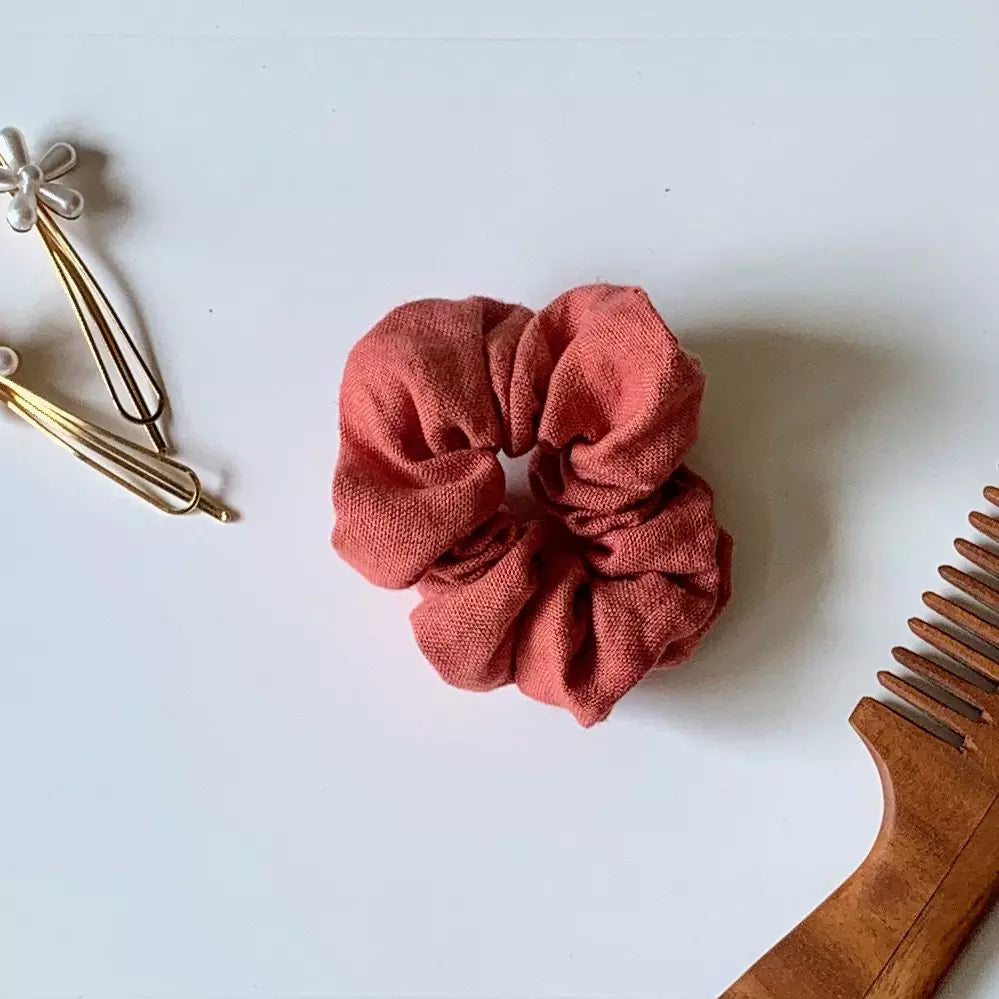 Hemp fabric hair scrunchies in solid colours