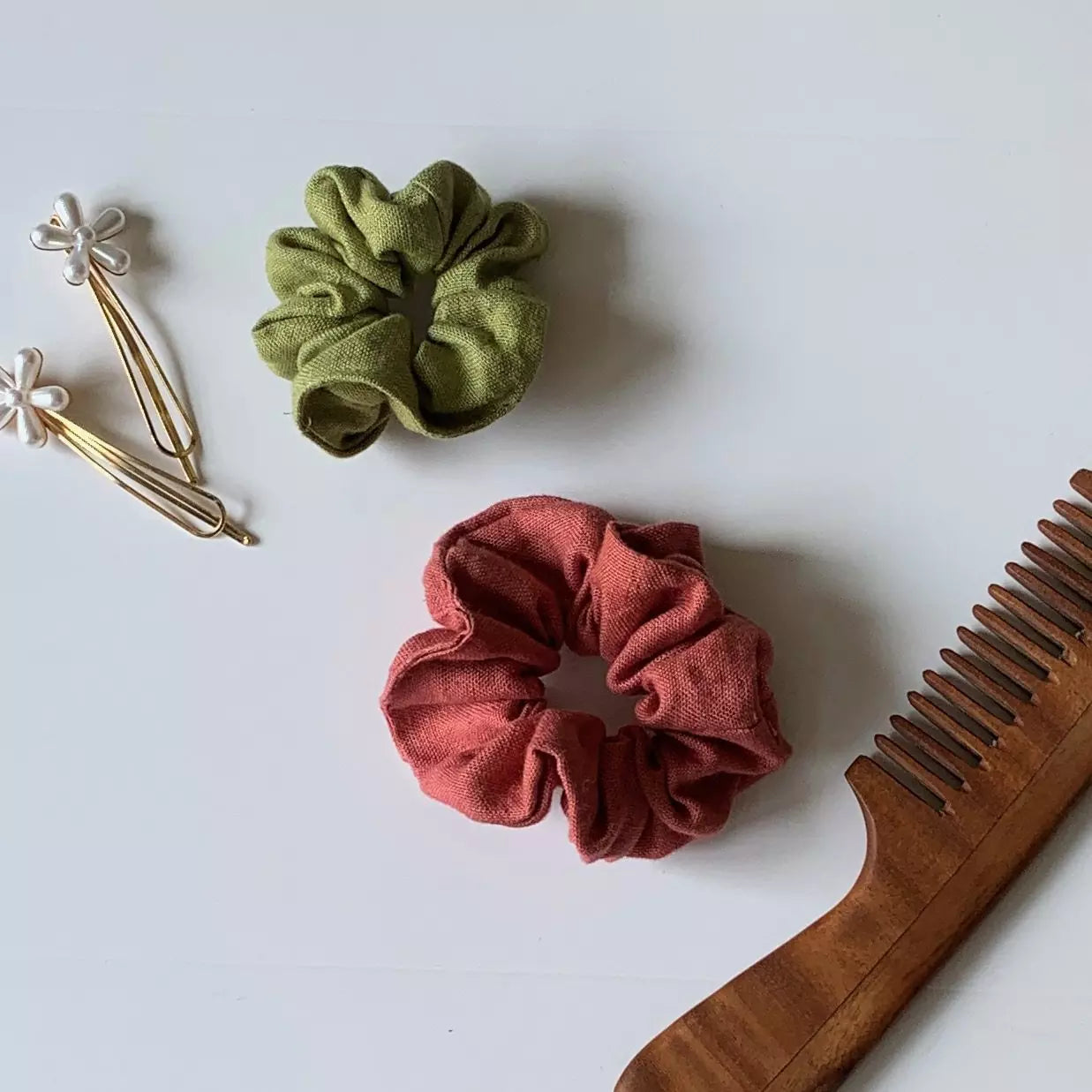 Hemp fabric hair scrunchies in solid colours