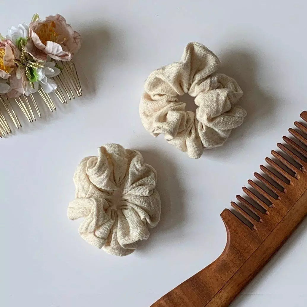 Set of 2 Natural off white organic kala cotton hair scrunchies