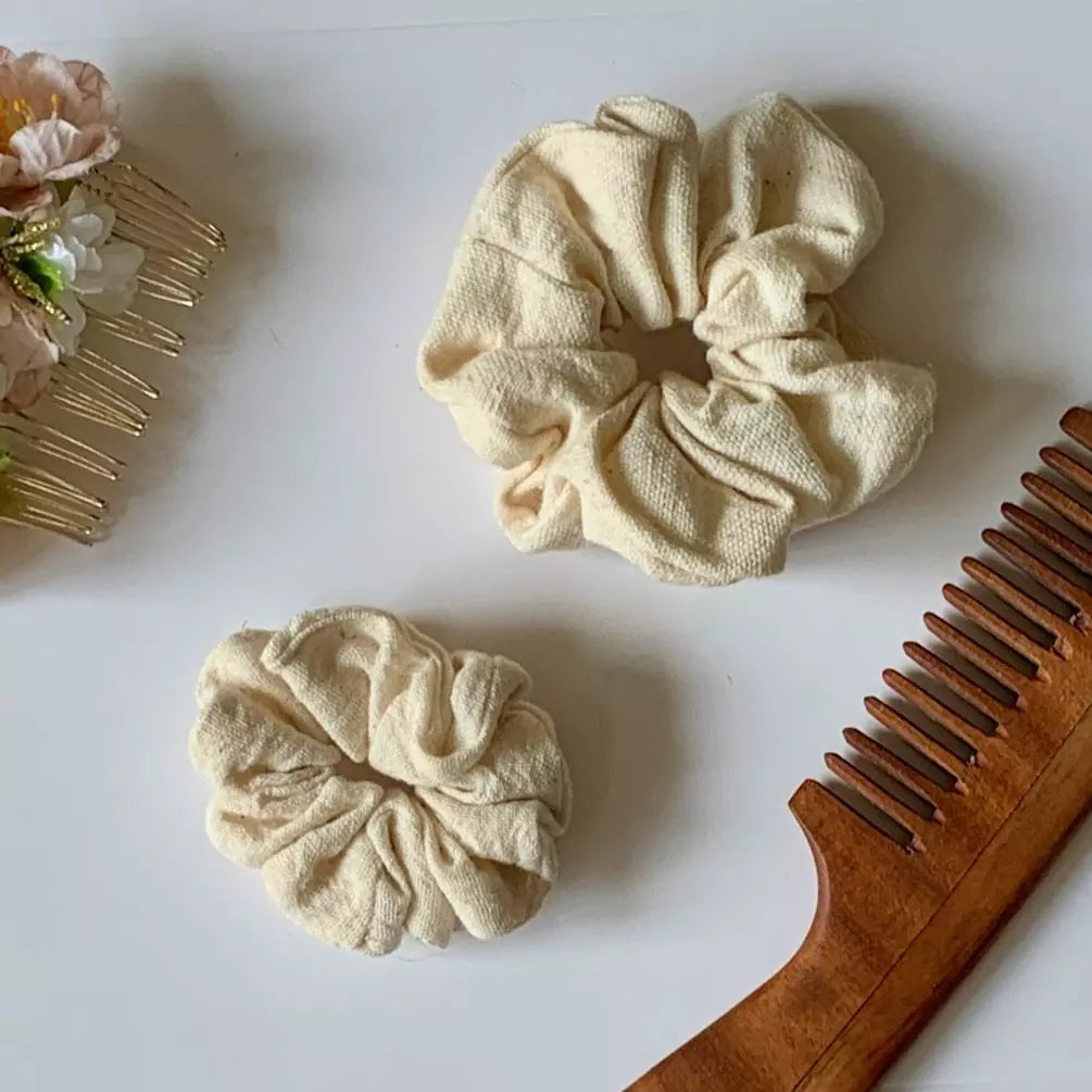 Set of 2 Natural off white organic kala cotton hair scrunchies
