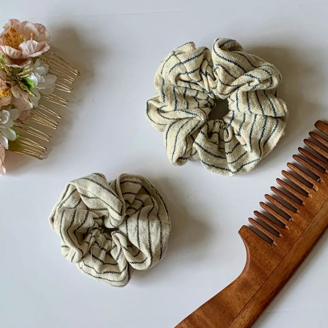 Set of 2 Stripe pattern organic kala cotton hair scrunchies
