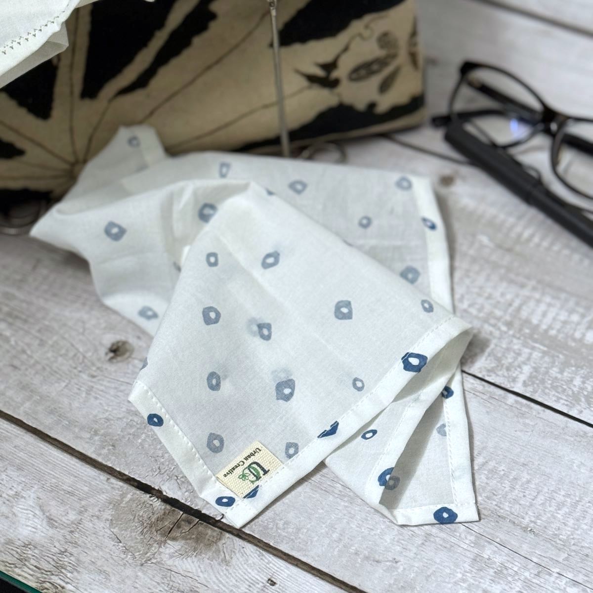Set of 3 Indigo and White Print Organic Cotton Handkerchiefs