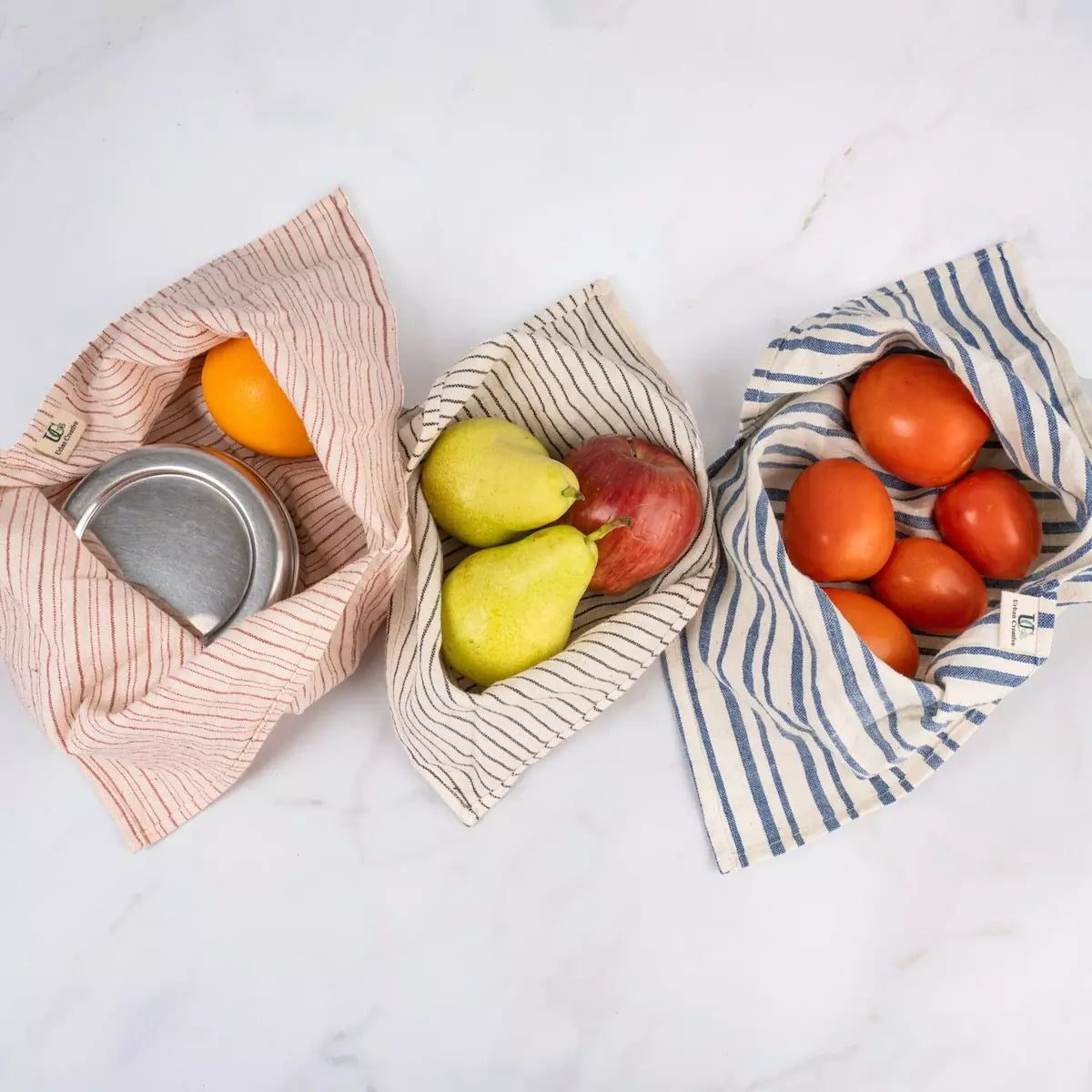 Set of 3 Assorted Organic ‘Kala’ Cotton Bento Bags ( Assorted sizes and patterns)