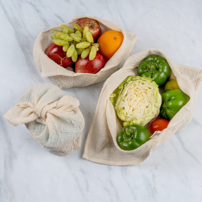 Kitchen Utility Bento Bag Set of 3 in Organic ‘Kala’ Cotton (Assorted Sizes )