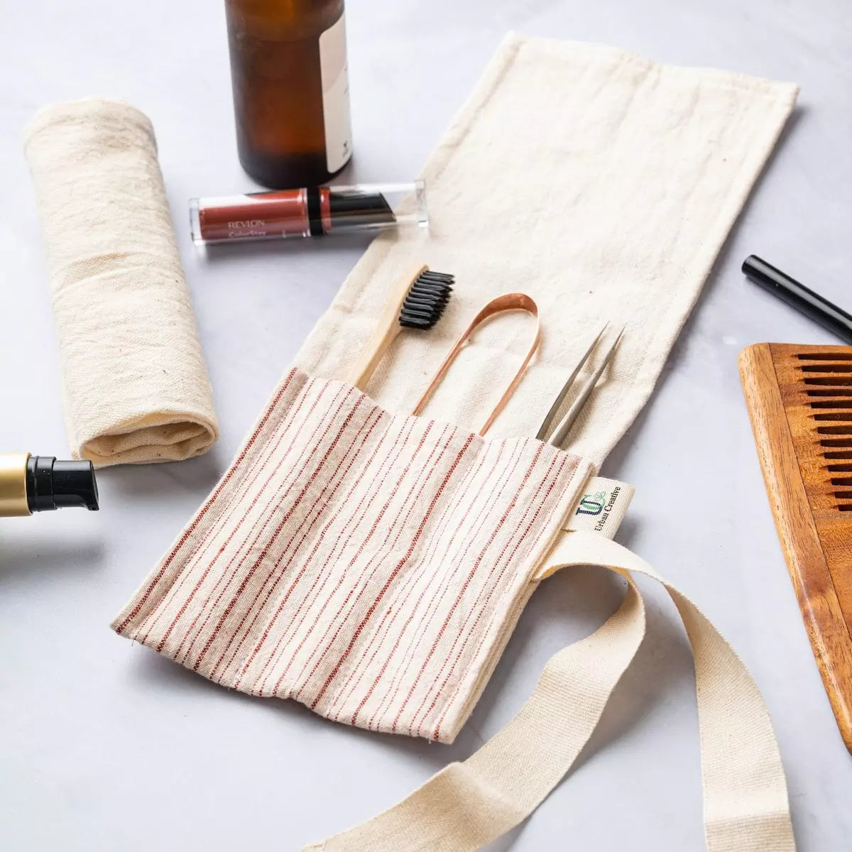 Set of 3 Kala Cotton Travel Cutlery Wrap / Organizer Roll Up in assorted patterns