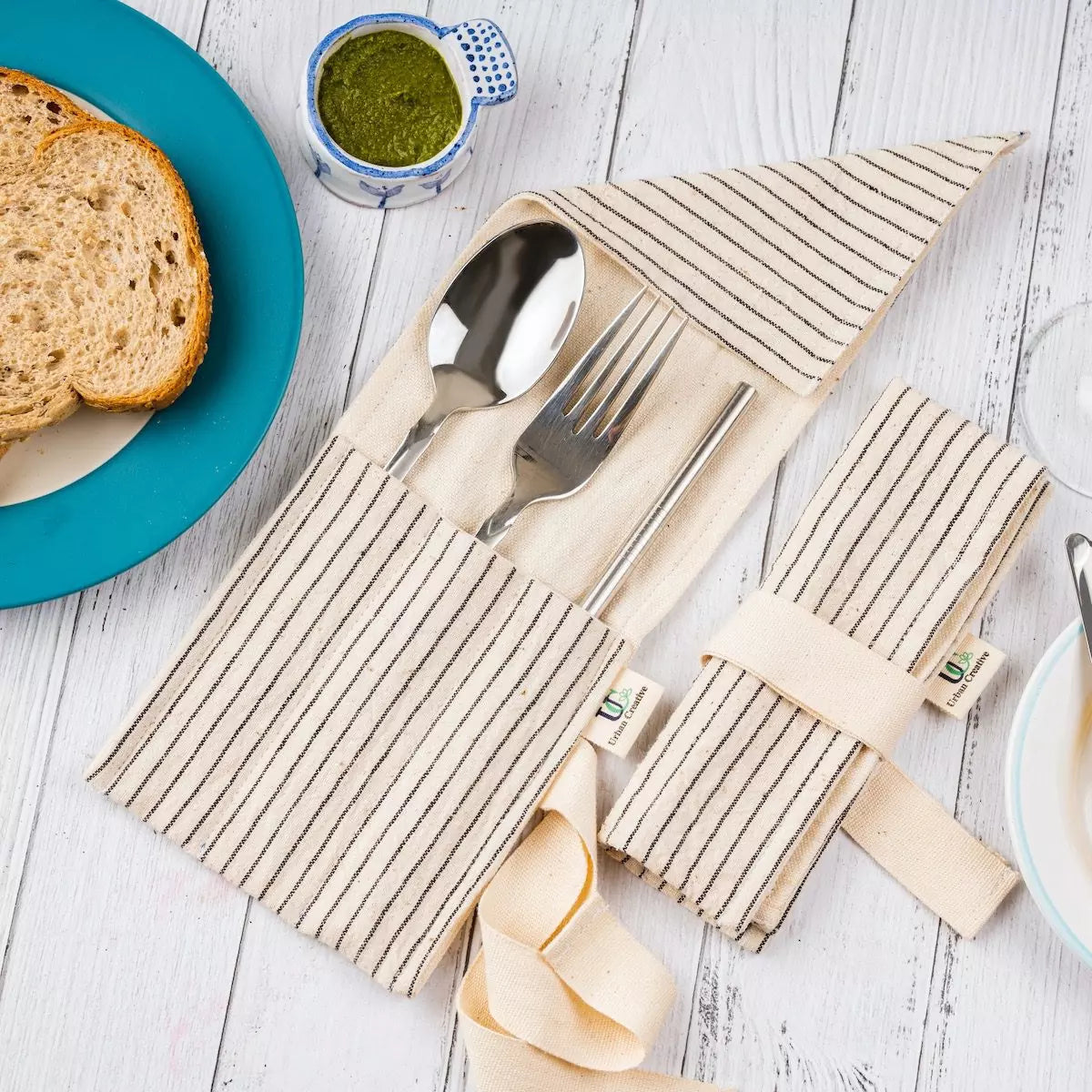 Set of 3 Kala Cotton Travel Cutlery Wrap / Organizer Roll Up in assorted patterns