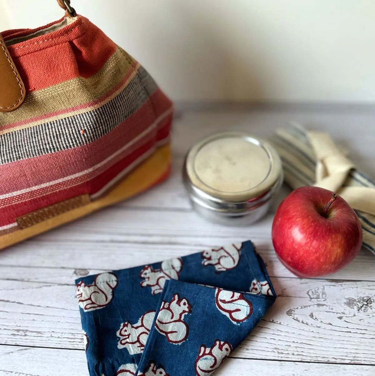 Gift set of 4 animal hand block print handkerchiefs in assorted colours