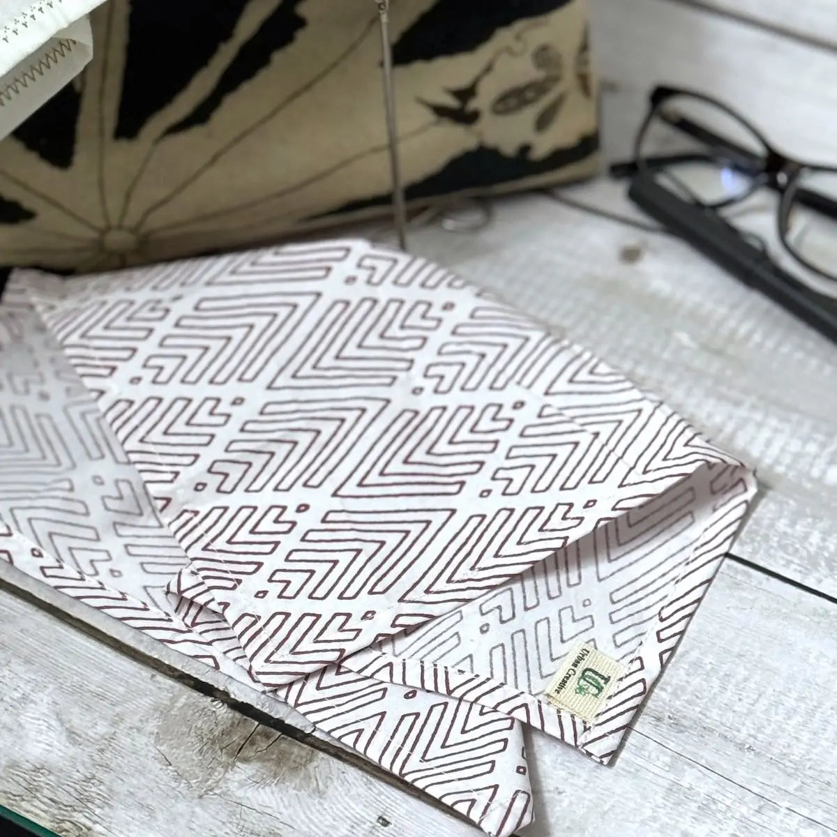 Set of 3 madder red and white print organic cotton handkerchiefs