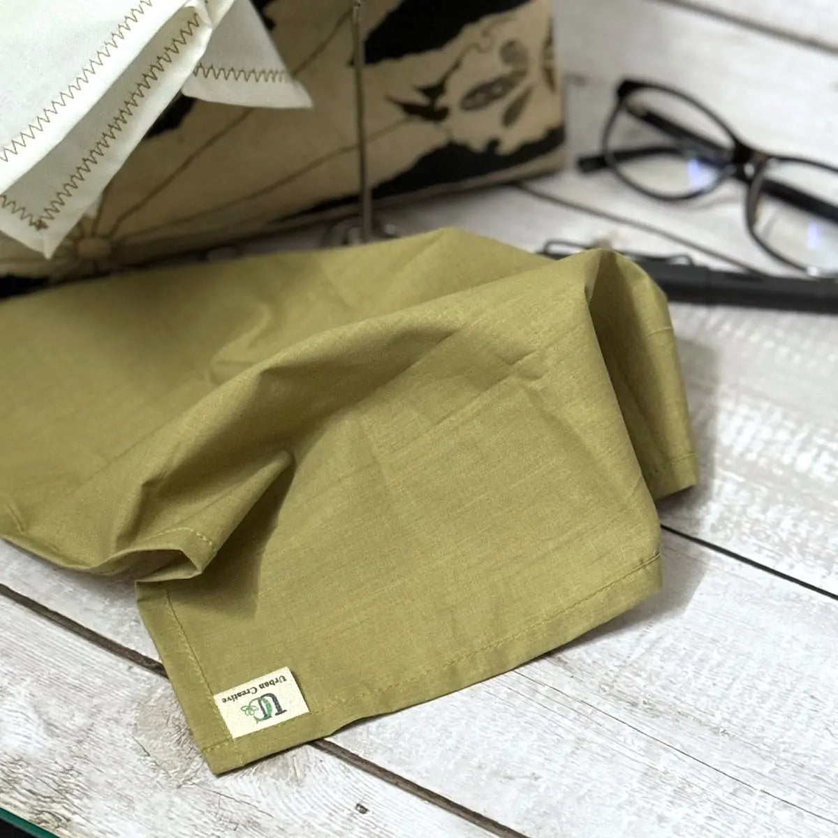 Set of 3 olive green and white print organic cotton handkerchiefs