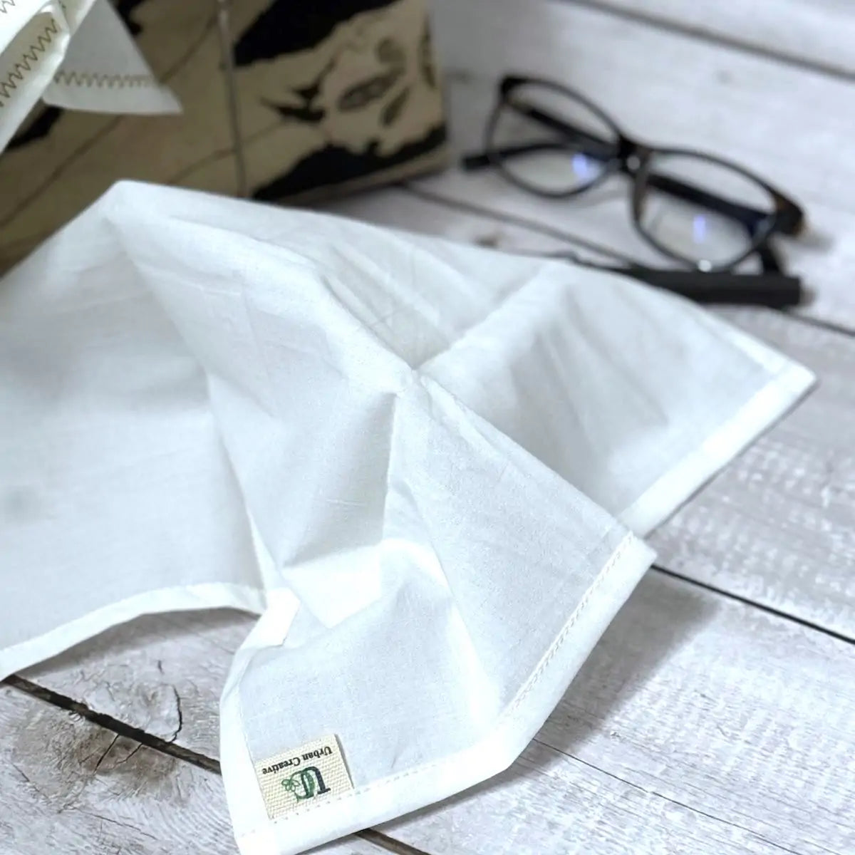Set of 3 olive green and white print organic cotton handkerchiefs