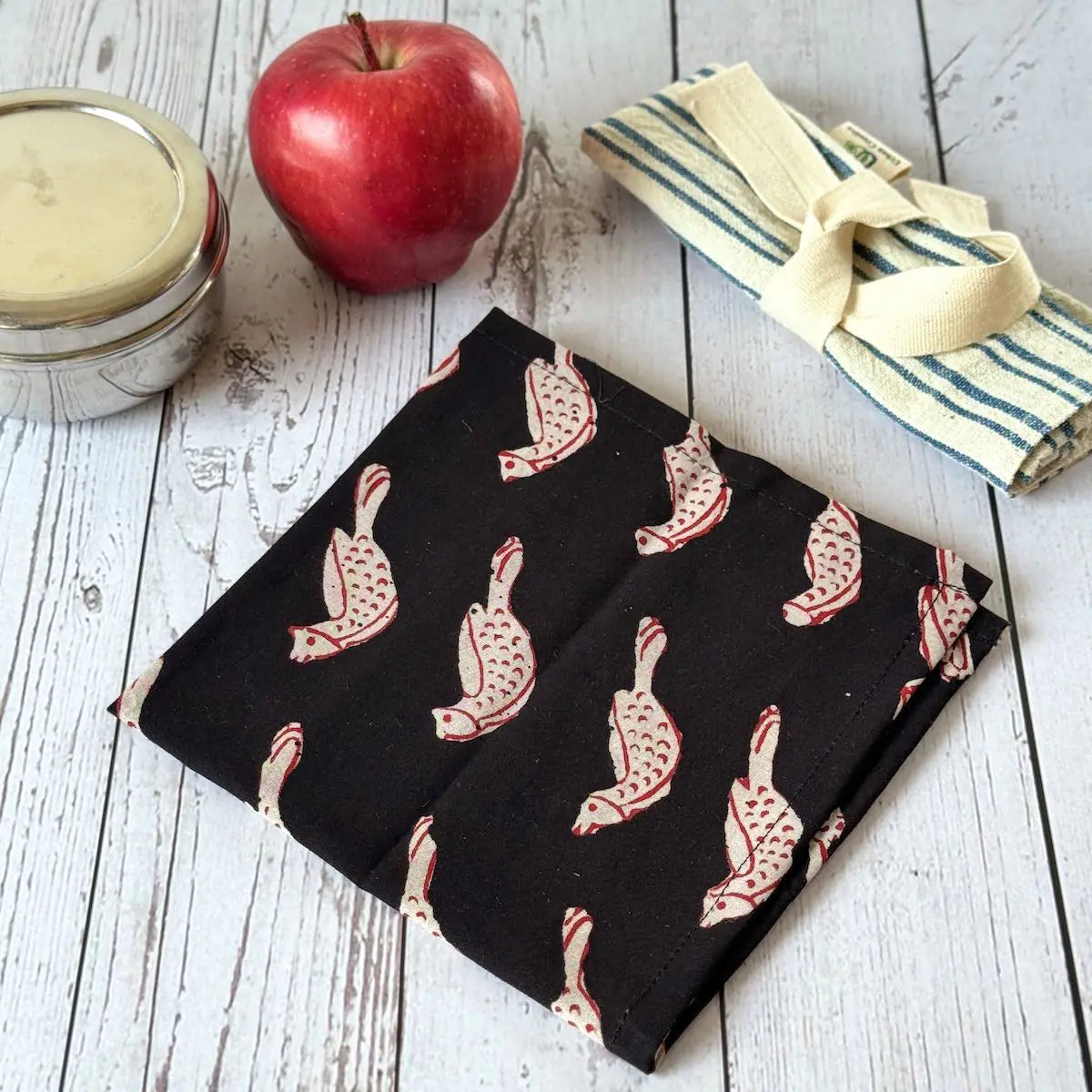 Gift set of 4 animal hand block print handkerchiefs in assorted colours