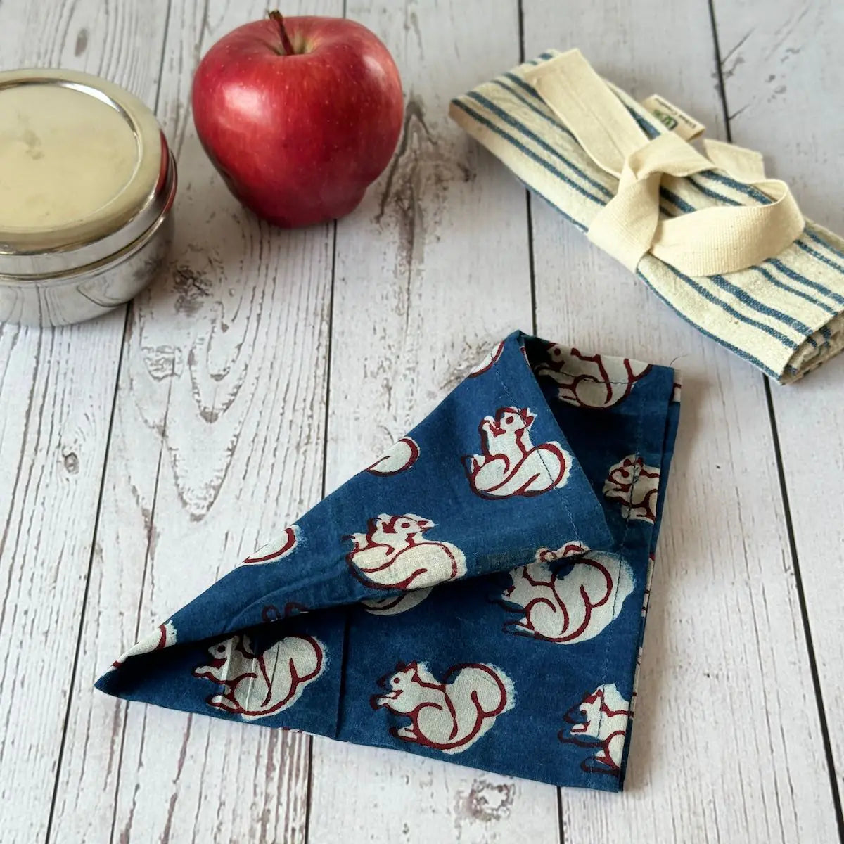 Gift set of 4 animal hand block print handkerchiefs in assorted colours