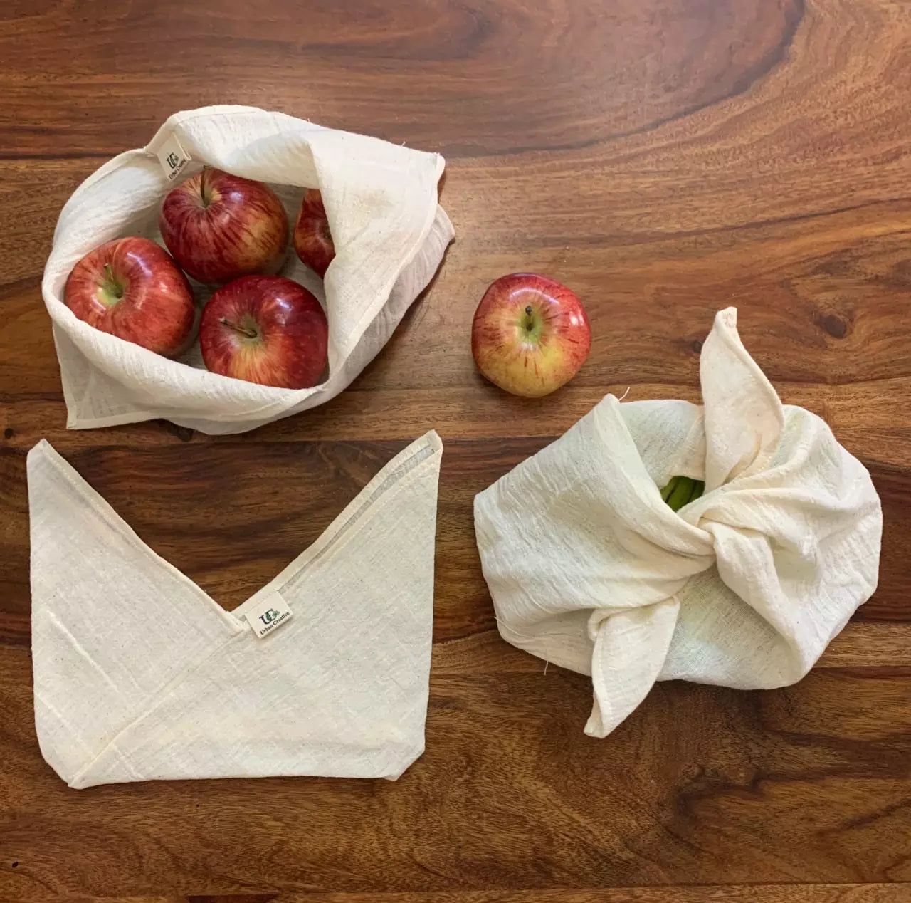 Kitchen Utility Bento Bag Set of 3 in Organic ‘Kala’ Cotton (Assorted Sizes )