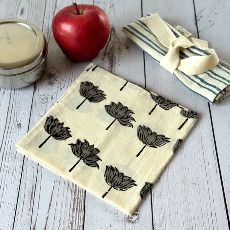 Gift set of 4 monochrome hand block printed handkerchiefs