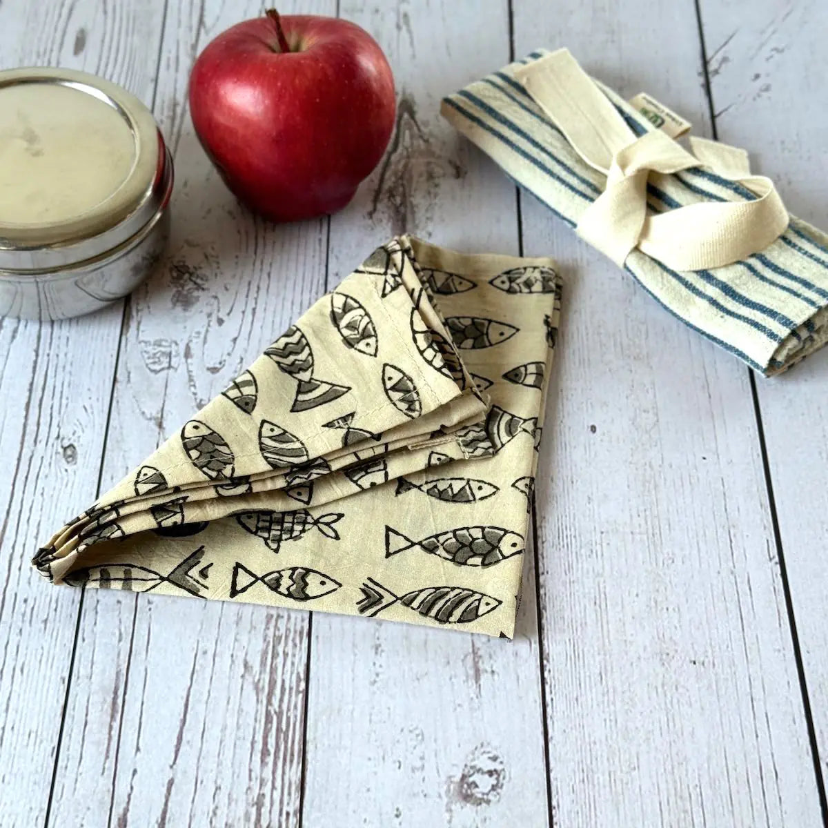 Gift set of 4 fish hand block printed handkerchiefs