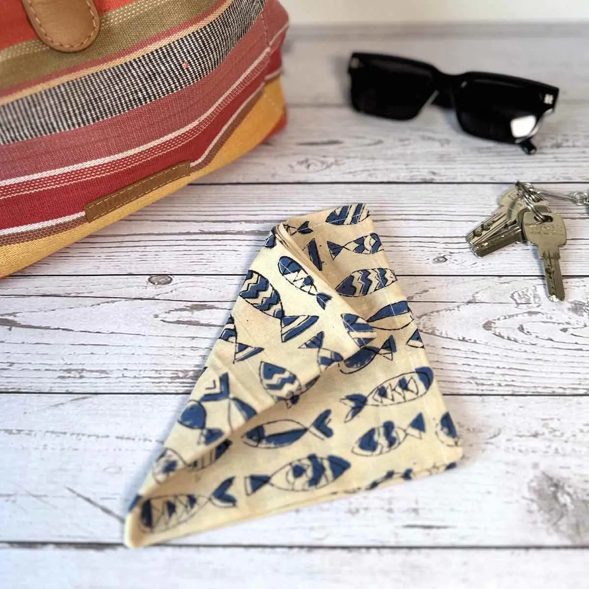 Gift set of 4 fish hand block printed handkerchiefs