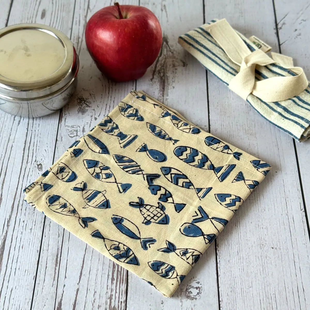 Gift set of 4 fish hand block printed handkerchiefs