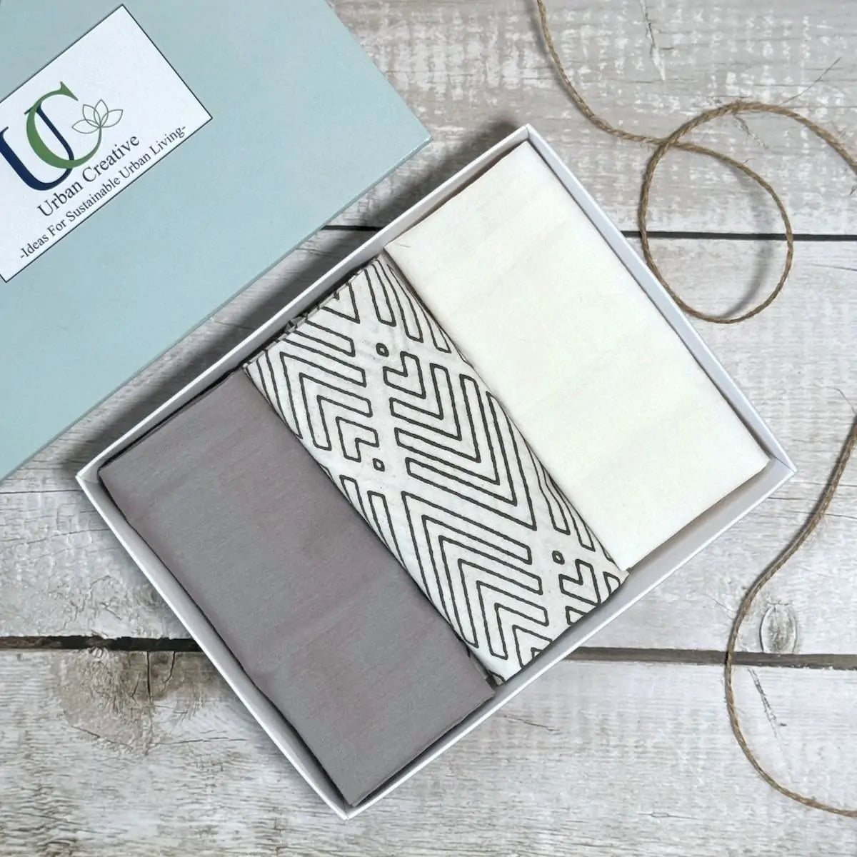 Set of 3 grey and white print organic cotton handkerchiefs