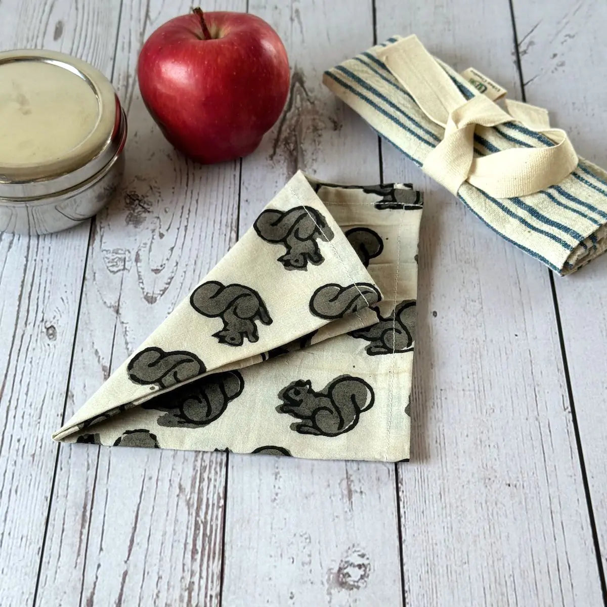 Gift set of 4 monochrome hand block printed handkerchiefs