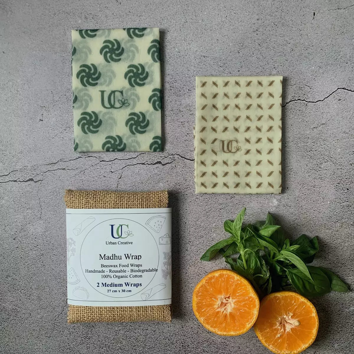 Set of 2 Medium Madhu Wrap Beeswax Food Wraps – 10.5″ x 12″ ( 27 cm x 30 cm)