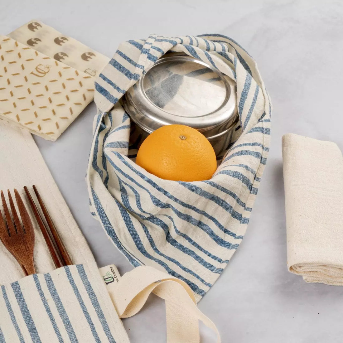 Set of 2 Organic ‘Kala’ Cotton Bento Bags