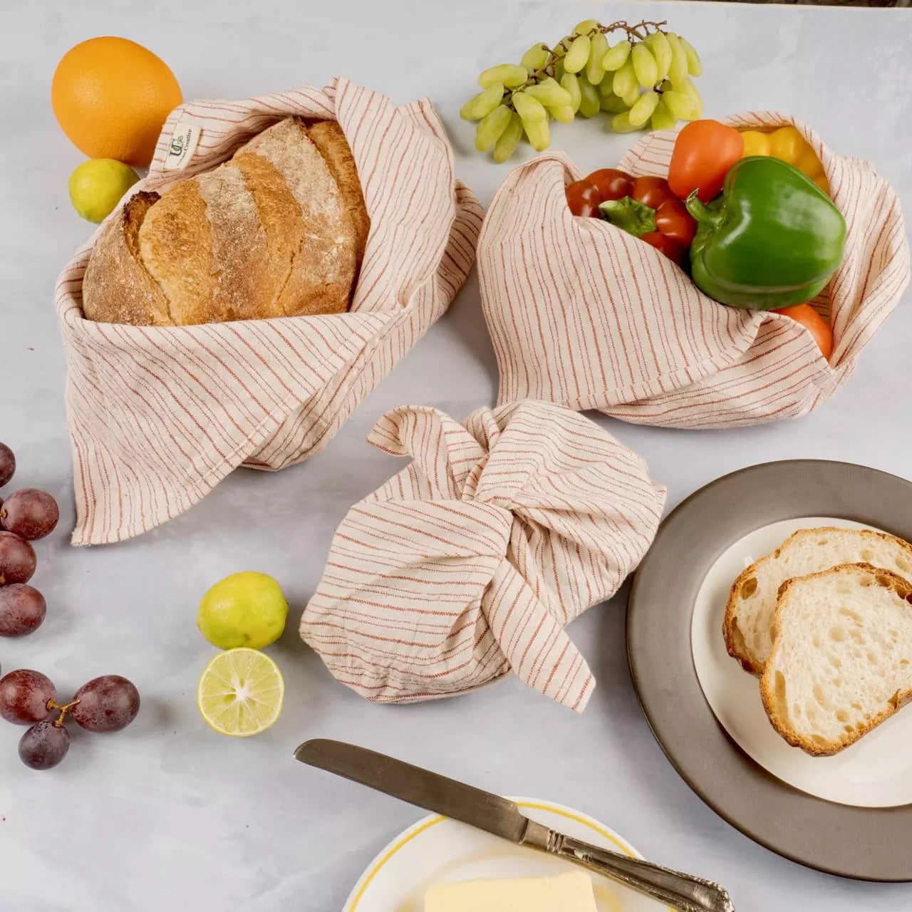 Set of 3 Assorted Organic ‘Kala’ Cotton Bento Bags ( Assorted sizes and patterns)