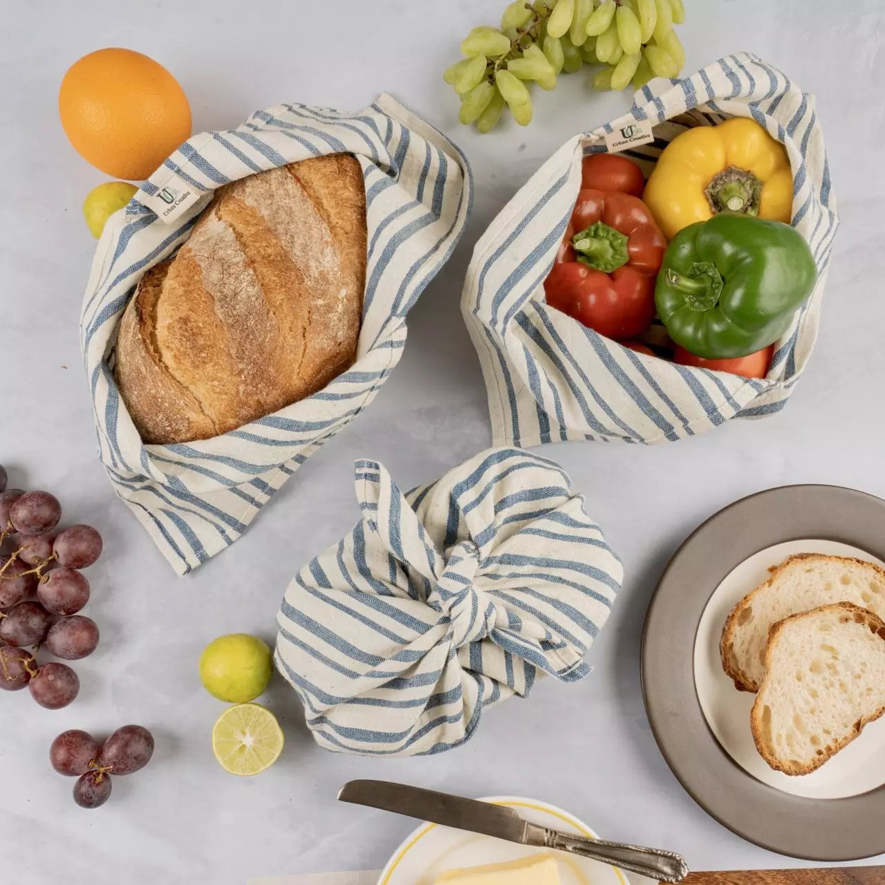 Set of 3 Assorted Organic ‘Kala’ Cotton Bento Bags ( Assorted sizes and patterns)