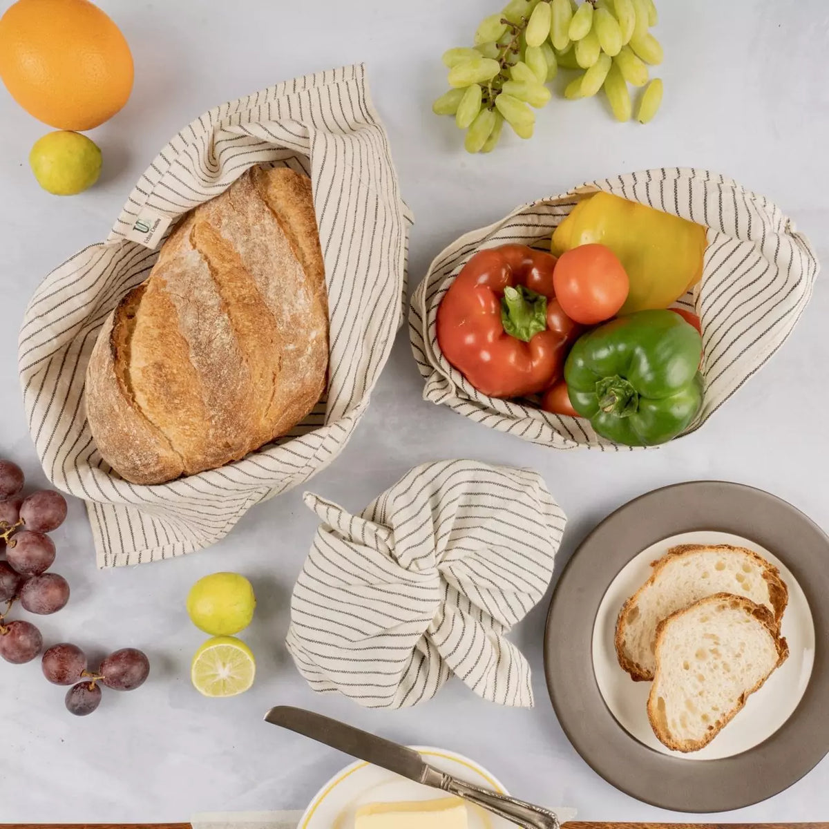 Set of 3 Assorted Organic ‘Kala’ Cotton Bento Bags ( Assorted sizes and patterns)