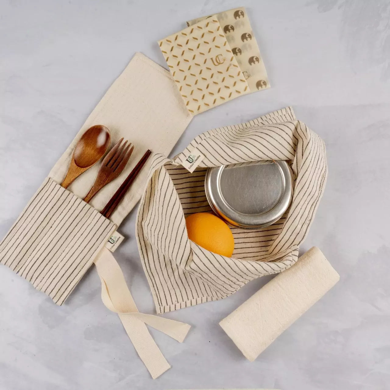 Set of 3 Kala Cotton Travel Cutlery Wrap / Organizer Roll Up in assorted patterns
