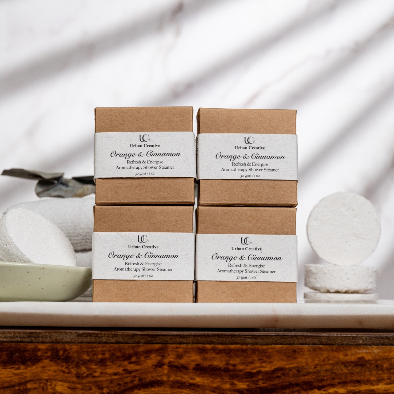 Orange & Cinnamon -Refresh & Energise- Set of 4 Shower Steamers