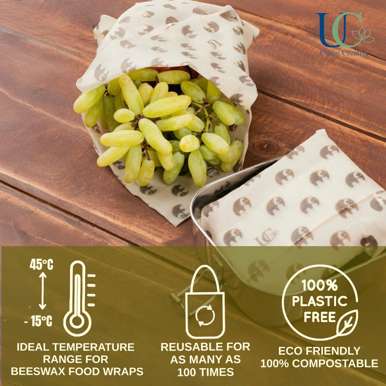 Starter Set of 3 Assorted Madhu Wrap Reusable Beeswax Food Wraps ( S,M &amp; L)