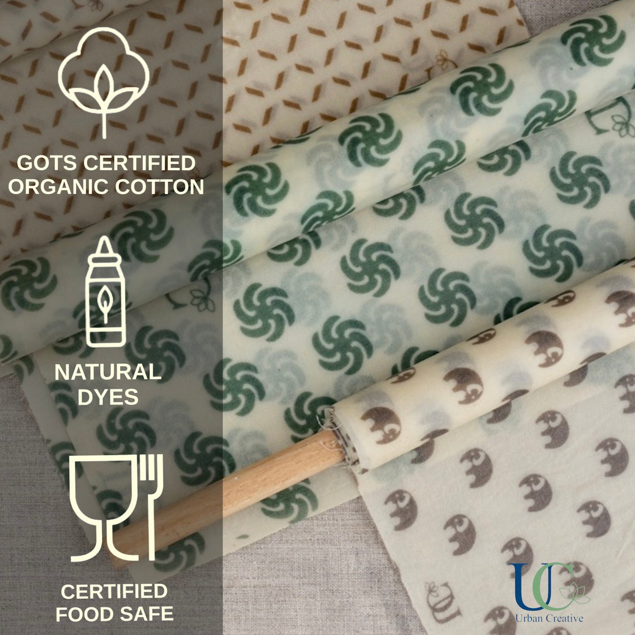 Starter Set of 3 Assorted Madhu Wrap Reusable Beeswax Food Wraps ( S,M &amp; L)