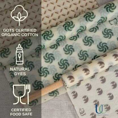 Starter Set of 3 Assorted Madhu Wrap Reusable Beeswax Food Wraps ( S,M &amp; L)