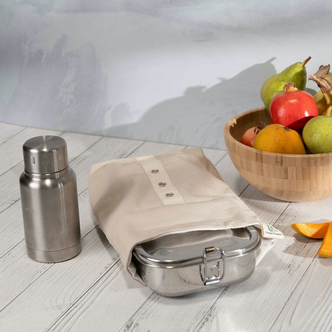 Zero Waste Snack Bag Kit in Organic Cotton (1 Roll Top Snack Bag + 1 Cutlery Wrap + 2 Medium Beeswax Food Wraps)