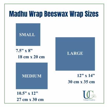 Starter Set of 3 Assorted Madhu Wrap Reusable Beeswax Food Wraps ( S,M &amp; L)