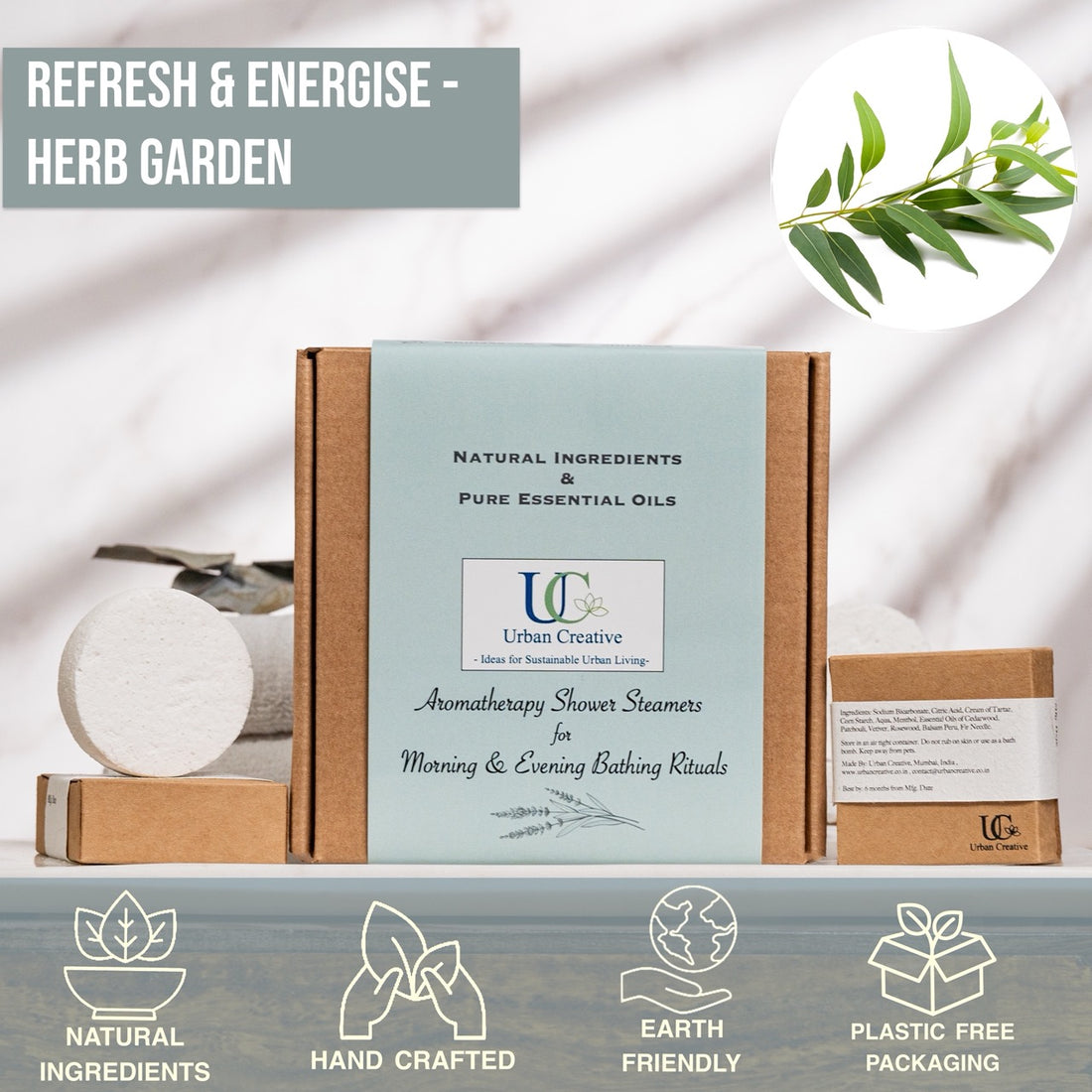 Eucalyptus &amp; Rosemary -Herb Garden -Refresh &amp; Energise / Decongestant - Set of 4 Shower Steamers