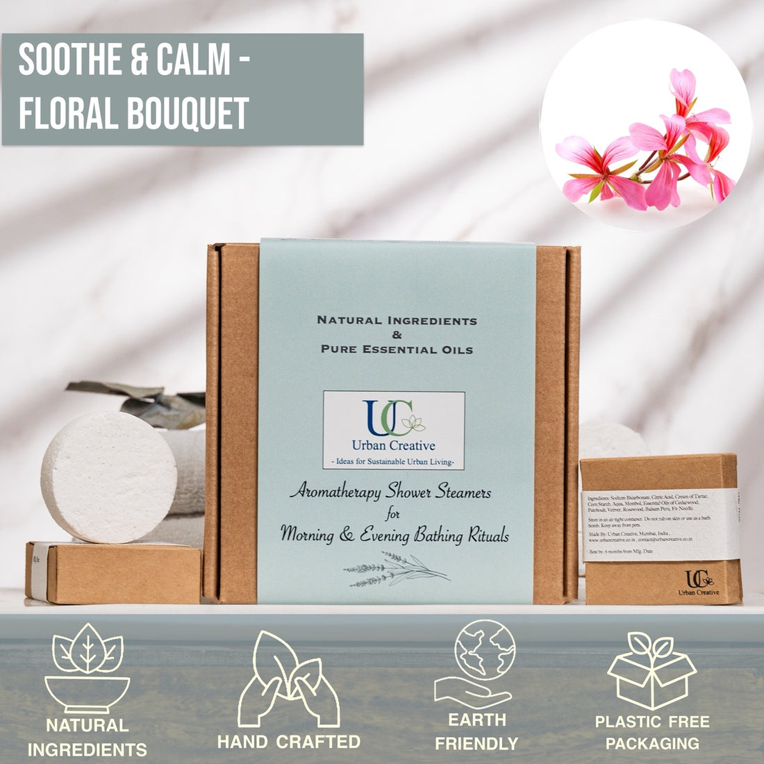 Lavender, Neroli &amp; Geranium- Floral Bouquet - Soothe and Calm - Set of 4 Shower Steamers