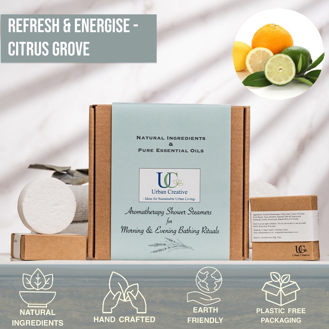 Orange &amp; Cinnamon - Citrus Grove -Refresh &amp; Energise- Set of 4 Shower Steamers