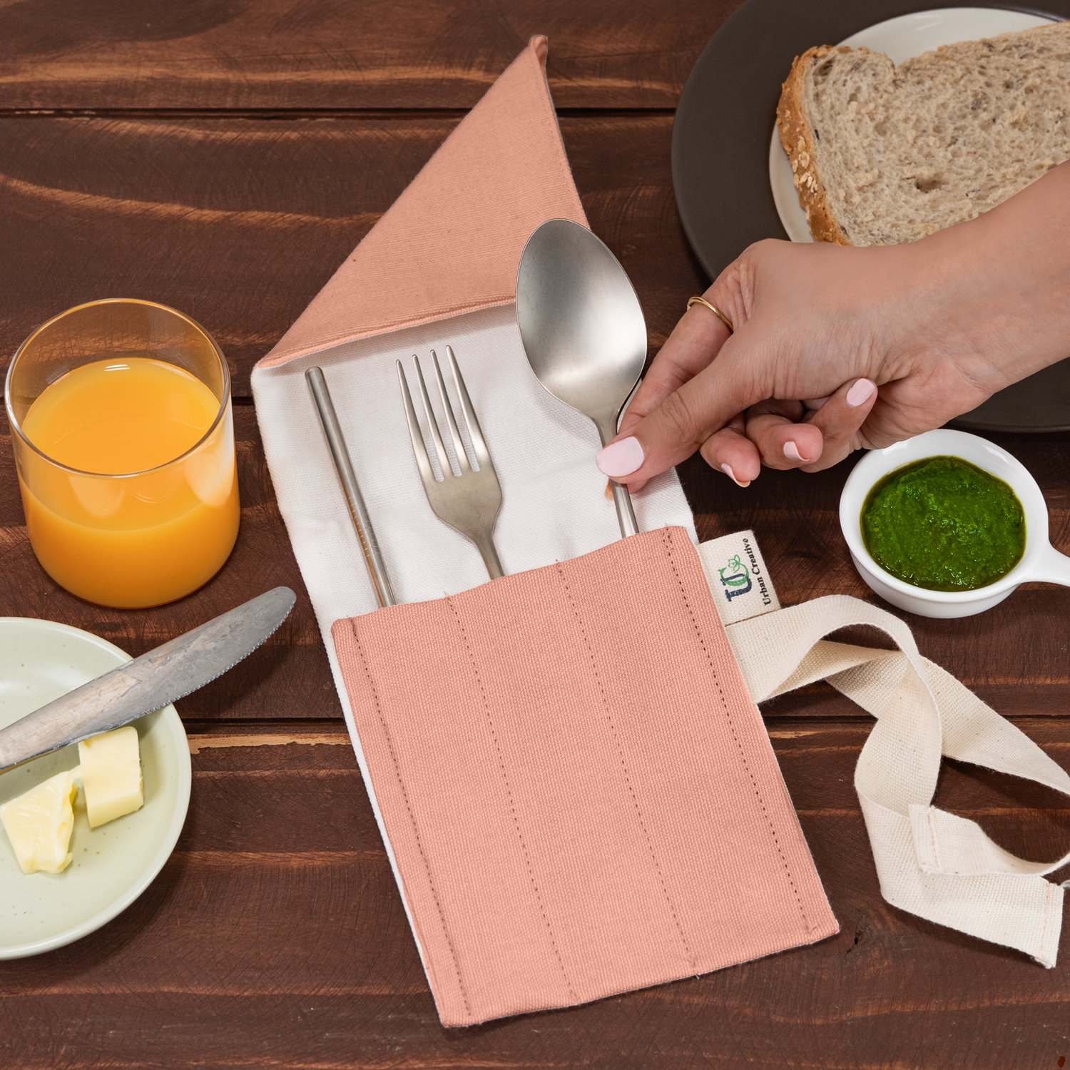 Zero Waste Snack Bag Kit in Organic Cotton (1 Roll Top Snack Bag + 1 Cutlery Wrap + 2 Medium Beeswax Food Wraps)
