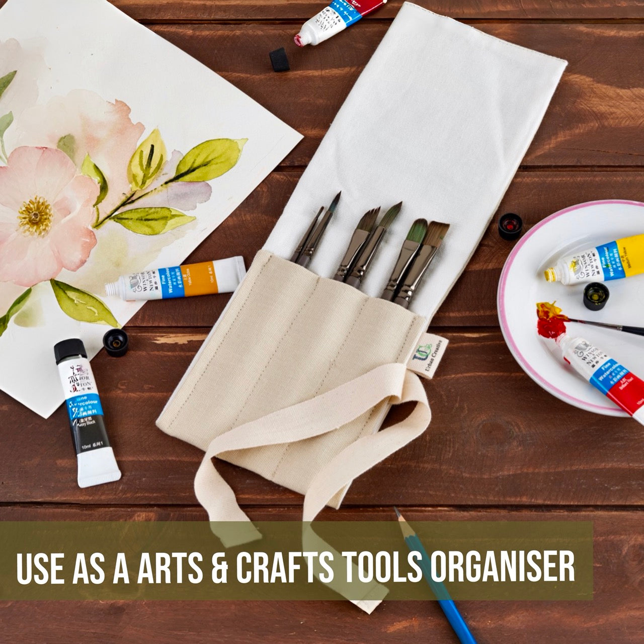 Travel Cutlery Wrap /Organizer Roll Up in organic cotton in solid pastel colours