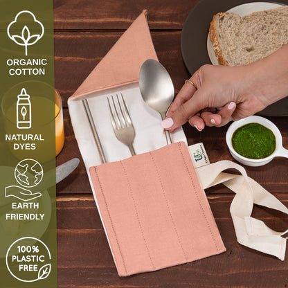 Travel Cutlery Wrap /Organizer Roll Up in organic cotton in solid pastel colours