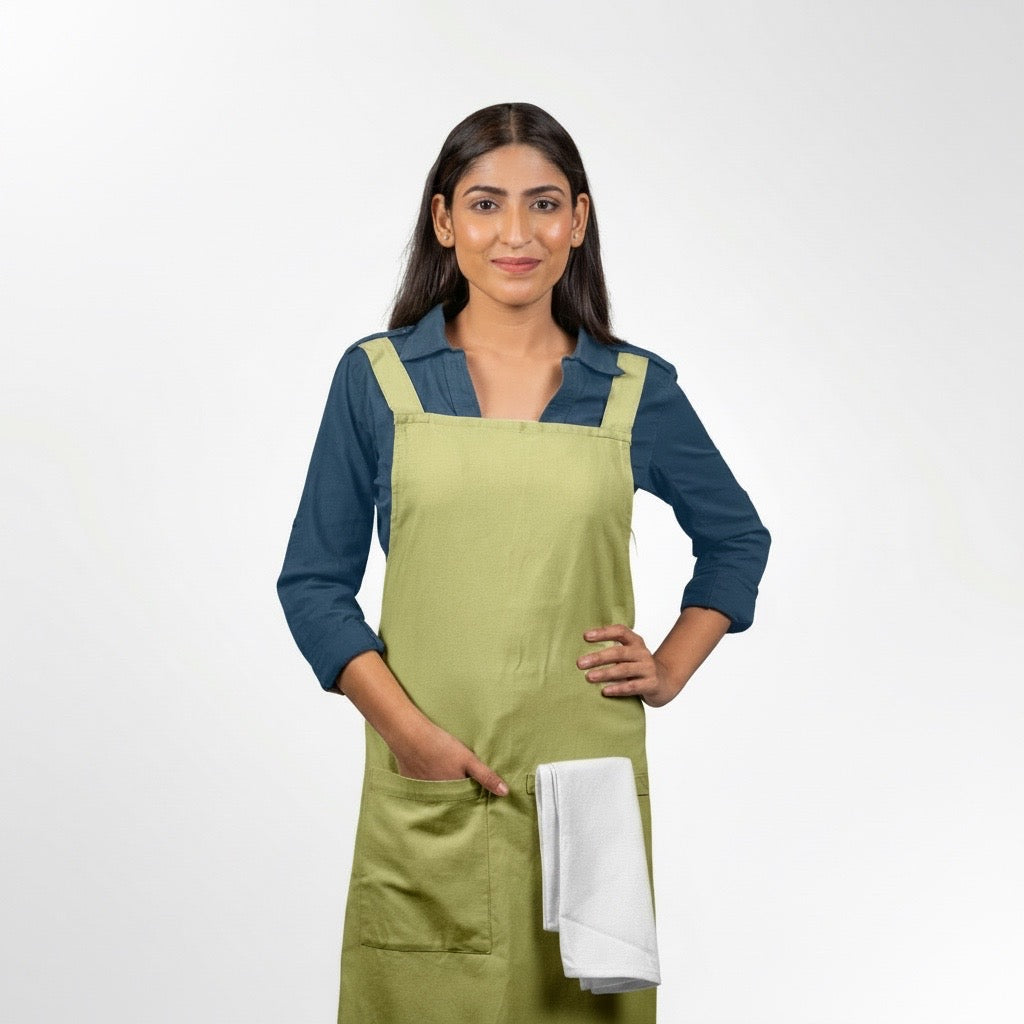 Cross Back Apron &amp; Dish Towel Set in Organic Cotton