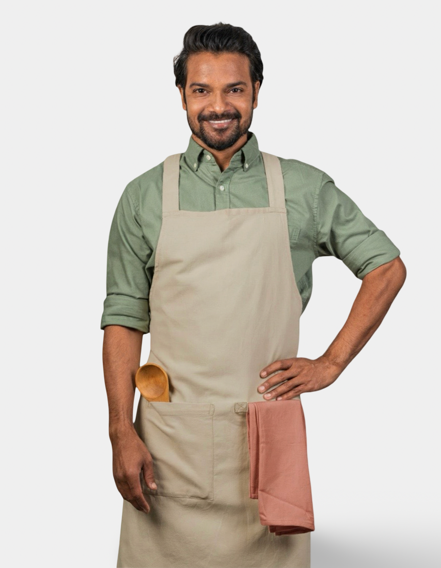 Cross Back Apron &amp; Dish Towel Set in Organic Cotton