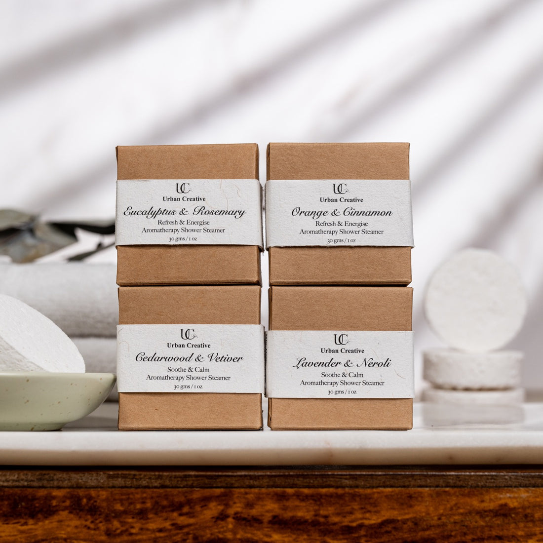 Gift Set of 4 Assorted Shower Steamers for Morning & Evening Bathing Rituals